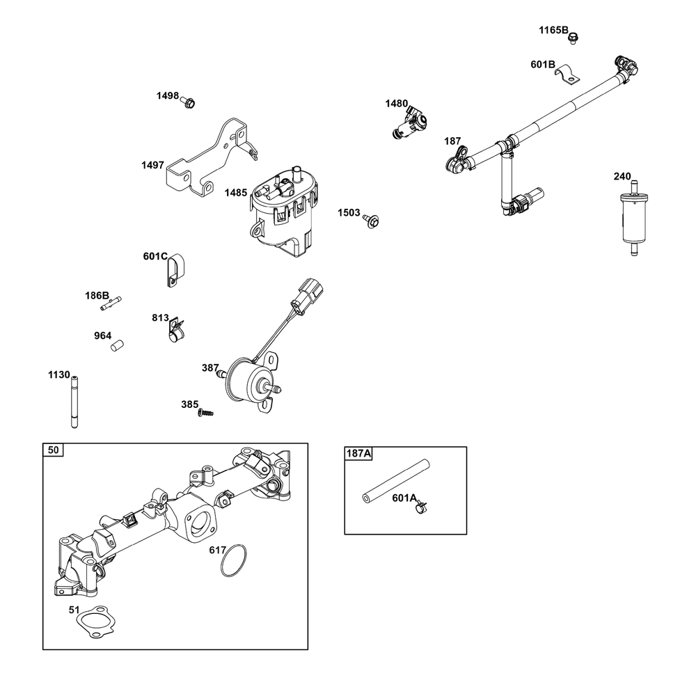 Fuel Supply Group Diagram and Parts List for 61A277-0111-J1  Briggs and Stratton Engine